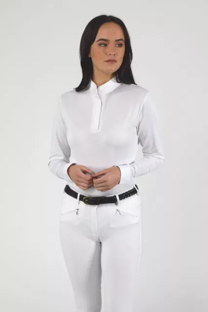 Shires Aubrion Ladies Long Sleeve Equestrian Competition Stock Shirt  | White