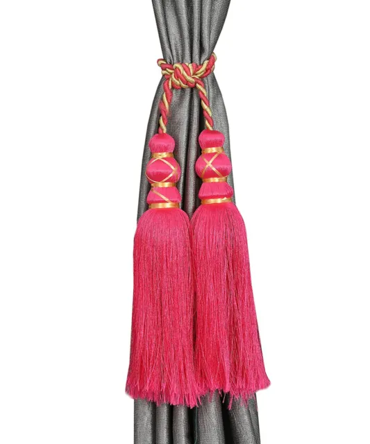 Beautiful Tassel Rope Curtain Holders TieBacks for Home decor Rani Pink Set of 6