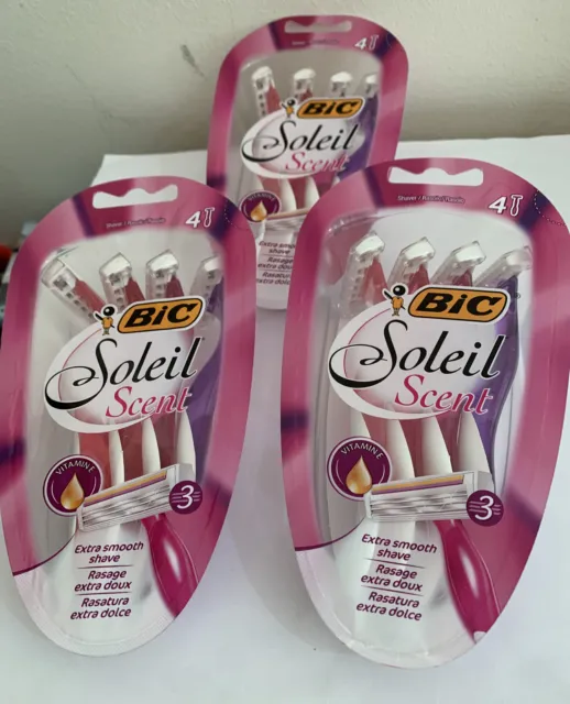 Navaja de afeitar BIC Soleil 3 hojas con tira lubricante, paquete de 4 (3 paquetes)