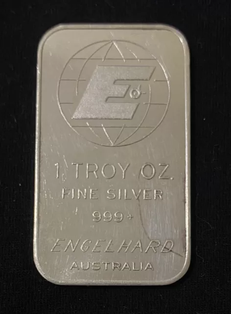 Rare Engelhard Australia One Troy Ounce (1oz) Fine .999 Silver Bullion Bar