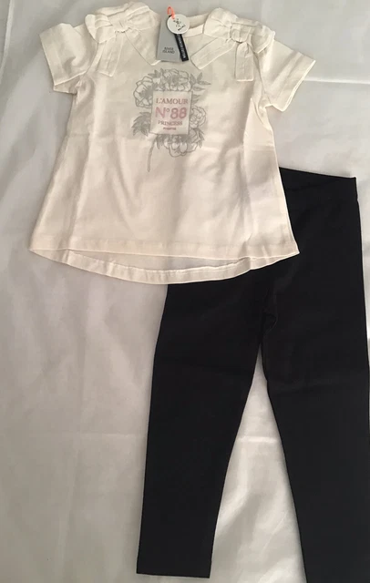 River Island Mini Girls Aged 2-3 Years Ecru Bow T-shirt Set BNWT
