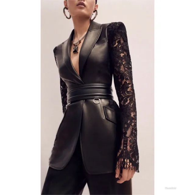 Alexander McQueen RUNWAY Lace Leather Black Lambskin Blazer