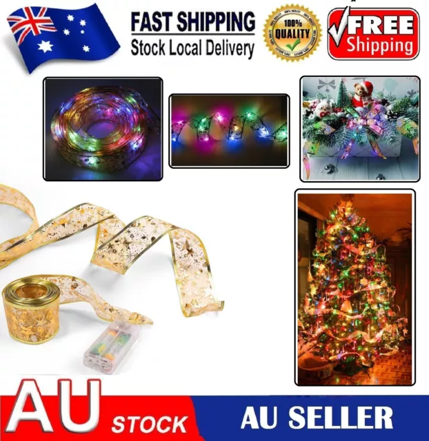 Christmas Ribbon LED Fairy String Xmas Tree Lights For New Year Christmas Decor