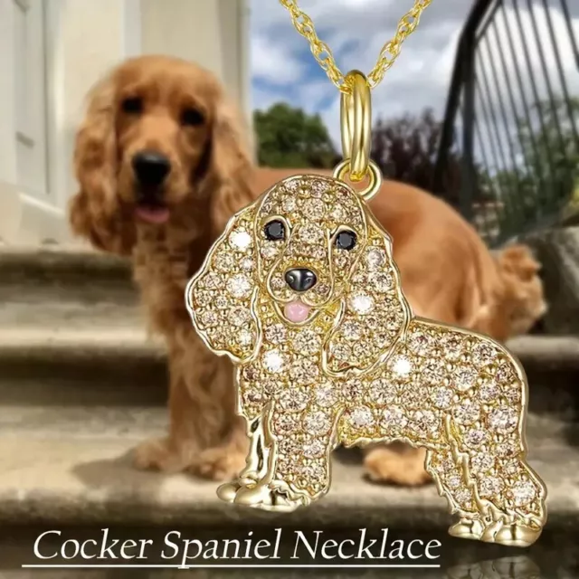 Cocker Spaniel Sparkling Rhinestone Golden Pendant Necklace Creative Unique Gift