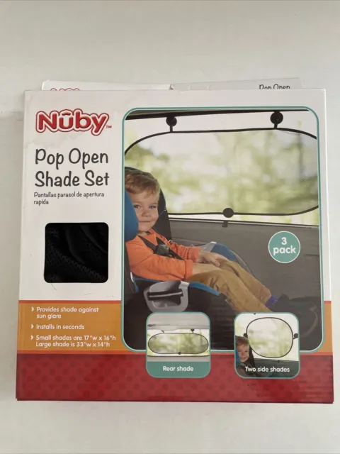 Nuby Universal Fit Pop Open Car Window Shade Set- Black, 3 Pack