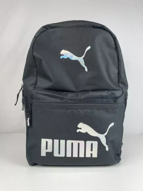 Puma 18 in Large Padded Backpack Laptop Book Bag School, Black & Iridescent Logo