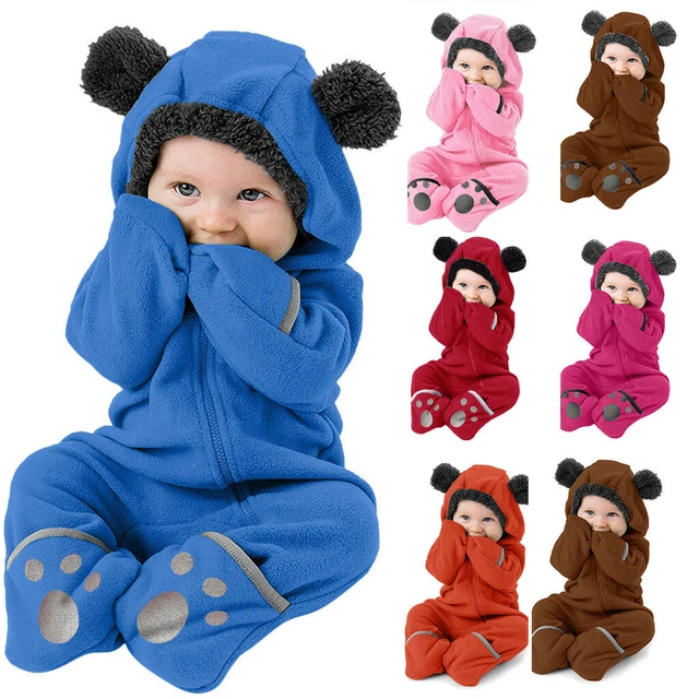 Winter Infant Baby Boys girls Fleece Jumpsuit Hooded Romper Warm Coat Outwear