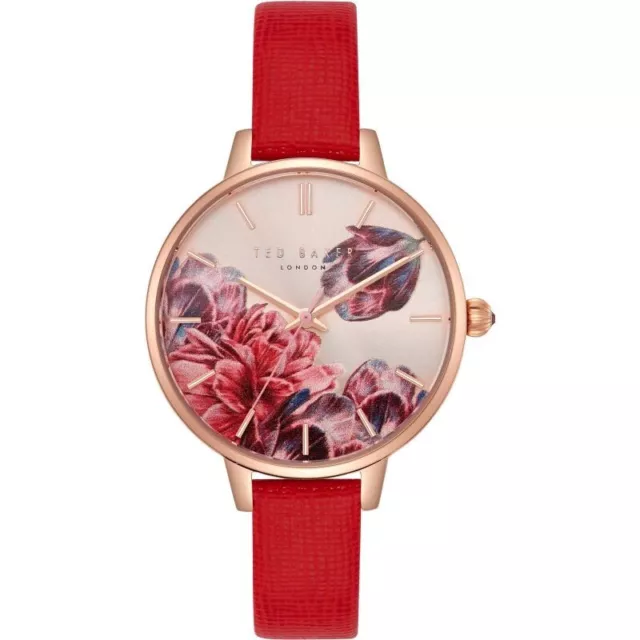 Ted Baker London TE50005007 Floral Rose Gold Red Leather Strap Women’s Watch