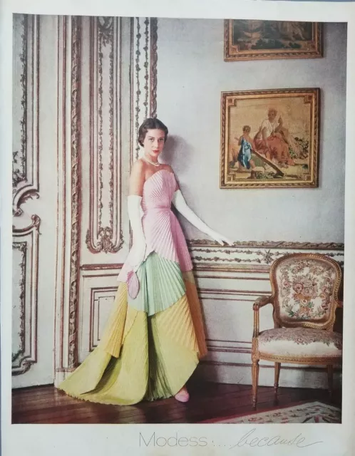 1951 Modess Because Elegant Woman Dress Photo Mid Century Art Print Ad