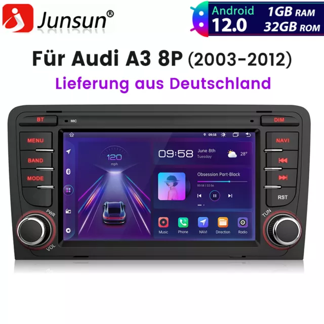 Autoradio stereo 7" per Audi A3 8P 2003-2012 Android12 GPS SAT NAV BT WIFI DAB+