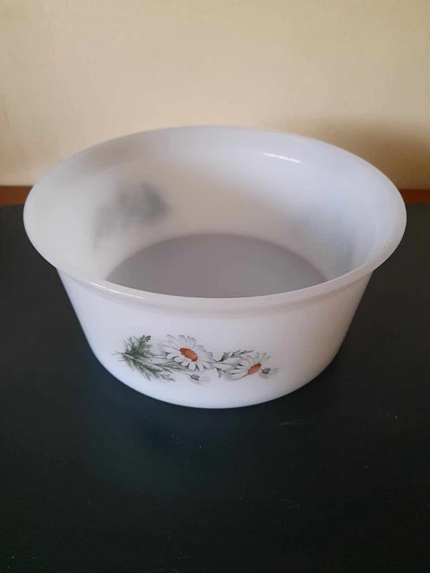 Saladier Arcopal Vintage Coquelicots - 22 Cm, Verre, Motif Fleurs Blanc Et Orange, Occasion Bon état