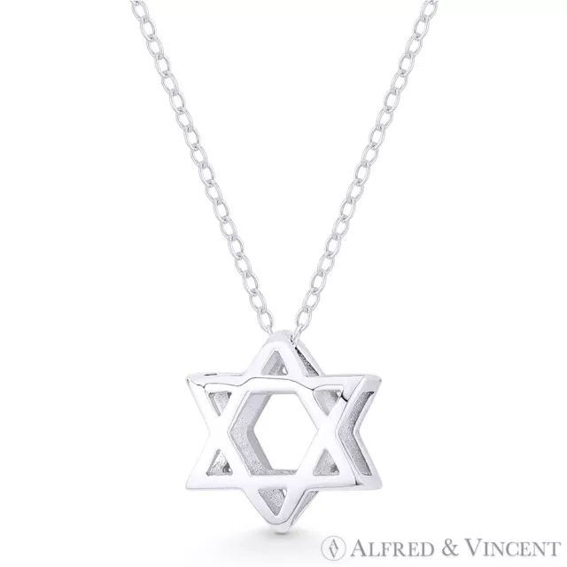 Star of David Jewish Magen Charm Sliding Necklace Pendant in 925 Sterling Silver