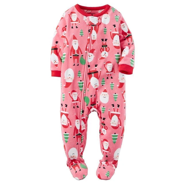 Carters NWT 6 Months Santa Pink Tree Christmas Footed Fleece Pajama Girls
