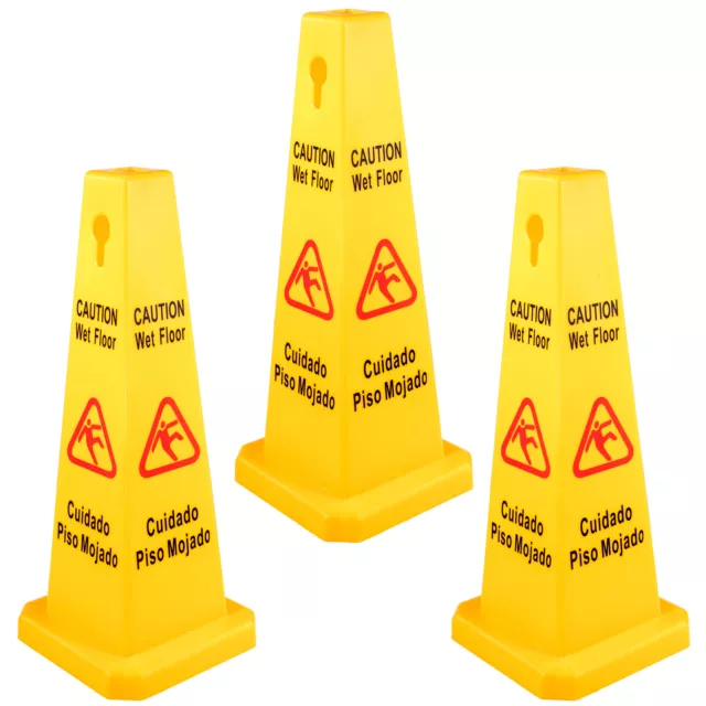 Wet Floor Sign Caution Wet Floor Yellow Floor Wet Sign 4 Sided Cone Sign 3PCS