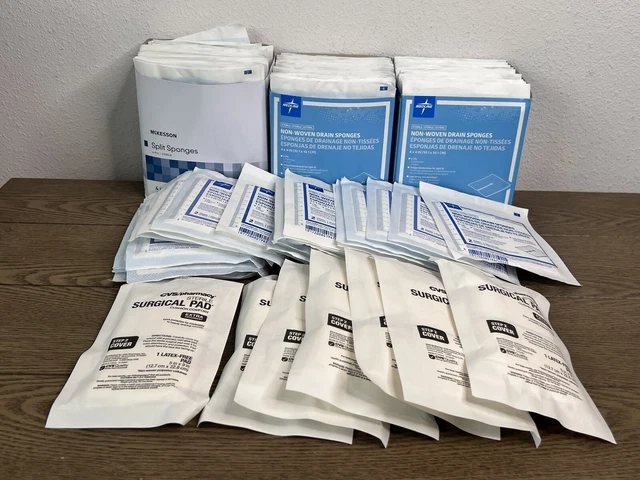 100 esponjas divididas de drenaje Medline & McKesson y 7 almohadillas quirúrgicas (F)