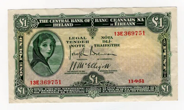 Ireland Republic Lady Lavery 1 Pound 1951 P57b2 about VF