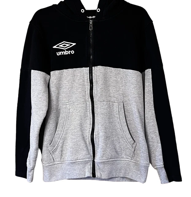 Umbro Jacket Full Zip Women’s Medium Embroidered Logo Black Gray White Hooded