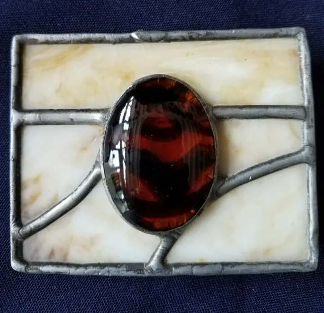 Great Mcm Abstract Modernist Vintage Stained Glass  Hand Made Belt Buckle