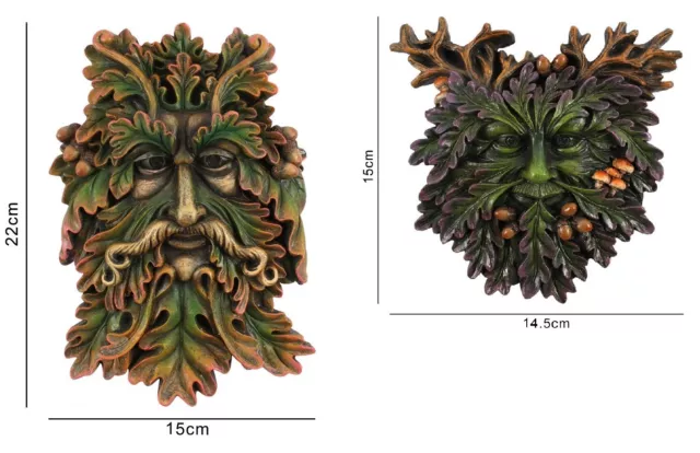 2 GreenMan Wall Plaques , Pair of Green Man Leaf Faces , Garden TreeBeard Ent