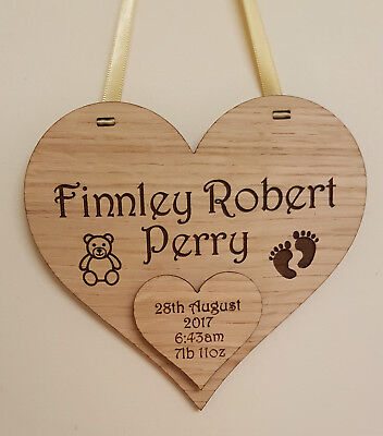 Personalised New Baby Christening Gift Engraved Birth Plaque Boy Girl Wooden