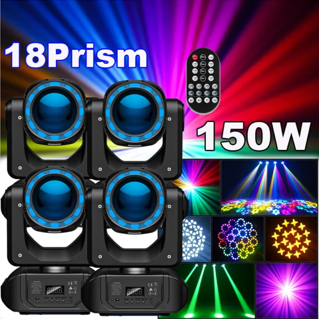 150W 18Prism Moving Head Light LED DMX RGBW Gobo Beam Stage Lighting Disco Show
