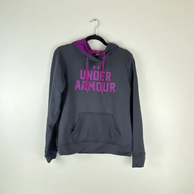 UNDER ARMOUR Womens Medium Gray Purple Sweatshirt Hoodie Kangaroo Pockets