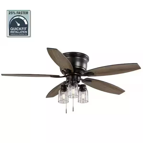 Hampton Bay Stoneridge 52 in. Indoor/Outdoor LED Matte Black Hugger Ceiling Fan