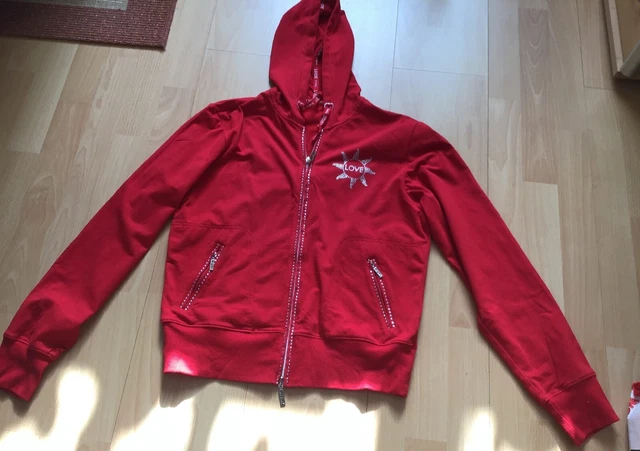 Damen Kapuzenjacke rot mit Glitzersteinen "LOVE FITNESS" Gr.XXL