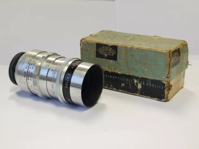 Meyer Optik 100mm f2.8 Trioplan coated chrome Preset Exakta mount, caps & Box