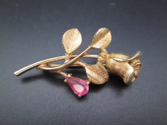 Avon Gilded Rose Pink Rhinestone Gold Tone Brooch Pin Vintage Estate Signed