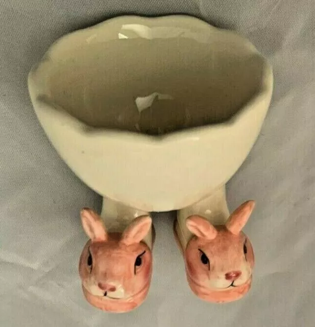 White Pink Humor 2.5" EASTER EGG HOLDER with Bunny Slippers Figurine