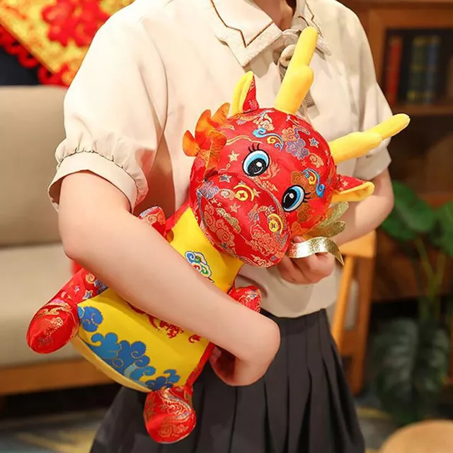 2024 Cartoon Zodiac Dragon Year Mascot Red Chinese Dragon Plush Toys Soft Doll