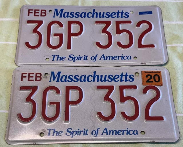 2020 Massachusetts SPIRIT OF AMERICA License Plate # 3GP 352 Set