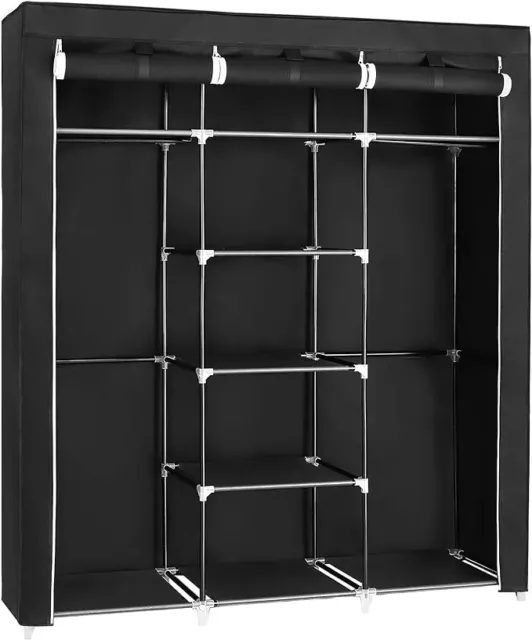 Armario plegable, gabinete de tela, estante de abrigo plegable con 2 rieles de ropa -