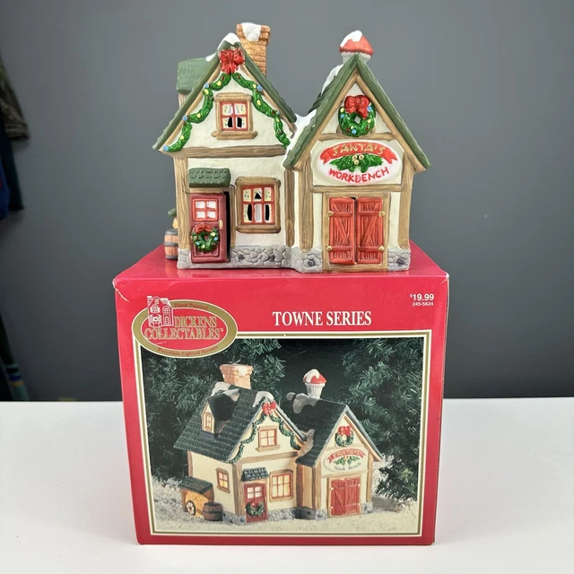VTG DICKENS COLLECTABLE Towne Series Lighted Santas Workbench 1994