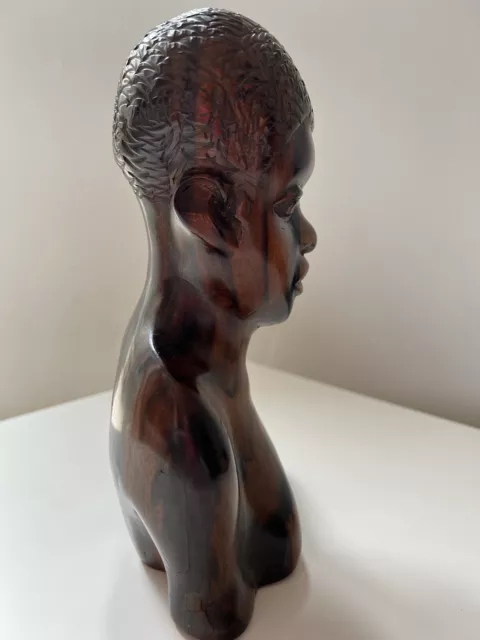 RARE African Head Bust Back Carved LARGE King Ebony Wood Sculpture Art Figure