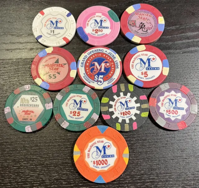 Majestic Star Casino Paulson Poker Chips Sample Set 11 Chips