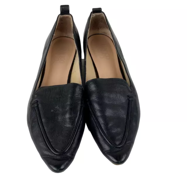 FRANCO SARTO Womens Sz 8 M Studio Pointed Toe Flat Loafers Black Leather