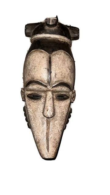 African Tribal Face Mask Wood Hand Carved Vintage Wall Hanging