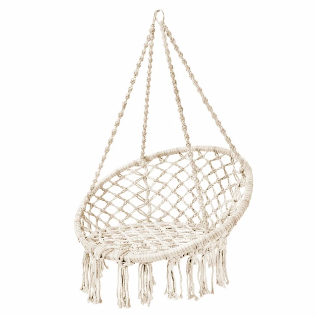 BWare Hängesessel CARRIE Beige Schaukel Hängekorb Fransen Garten Hängestuhl Baum