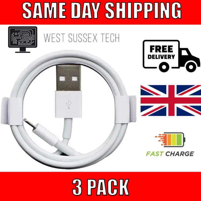 3 Pack USB iPhone Charger 8 Pin Fast Charge Cable for Apple iPhone iPad 1m Lead