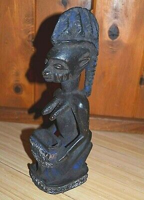 Antique Yoruba Kneeling Woman Statue With Kola Nut Offering Bowl Nigeria, Africa