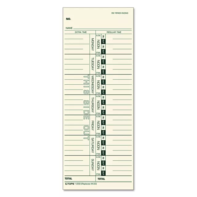 TOPS Time Cards Weekly 1-Sided 3-1/2 x 9 Manila Green Print 500-Count