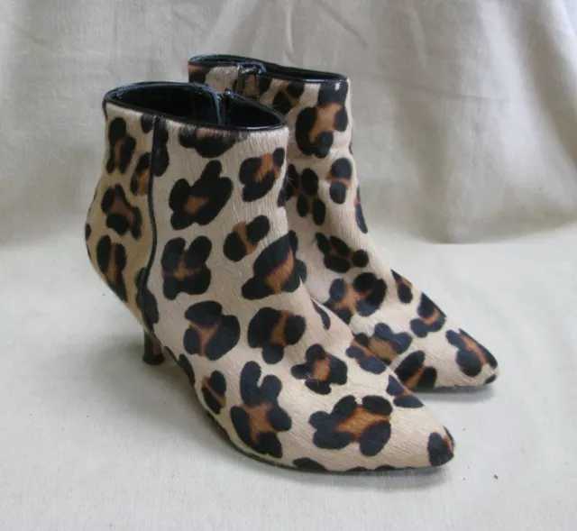 Boden Pony skin leather leopard print heeled ankle boots size 36 / 3