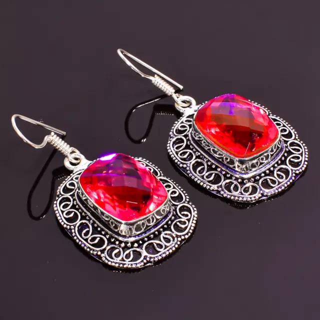 Boucles d'oreilles angulaires vintage en argent sterling 925 pierre...