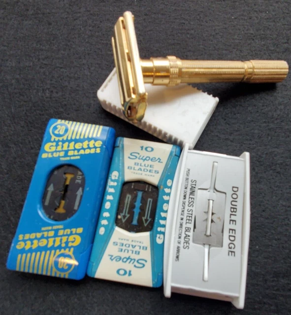 Vintage L3 Gillette  Gold Fatboy Adjustable 1-9 DE Safety Razor - + Condition!