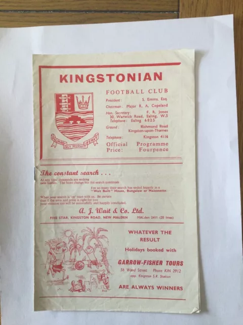 KINGSTONIAN v HENDON 1964/5.