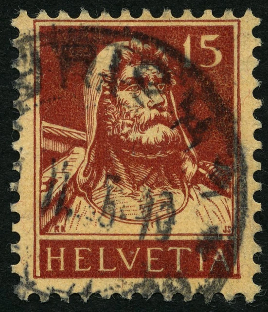SCHWEIZ 205z o, 1933, 15 C. braunkarmin auf gelb, geriffelter Gummi, kleine Knit