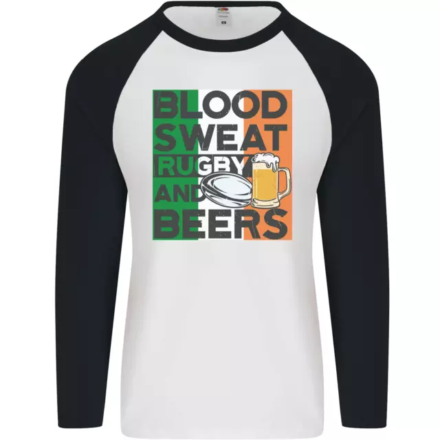 Blood Sweat Rugby and Beers Ireland Funny Mens L/S Baseball T-Shirt