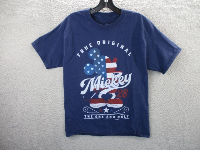 Mickey Mouse Shirt Womens Medium Blue Red White Short Sleeve Patriotic Disney